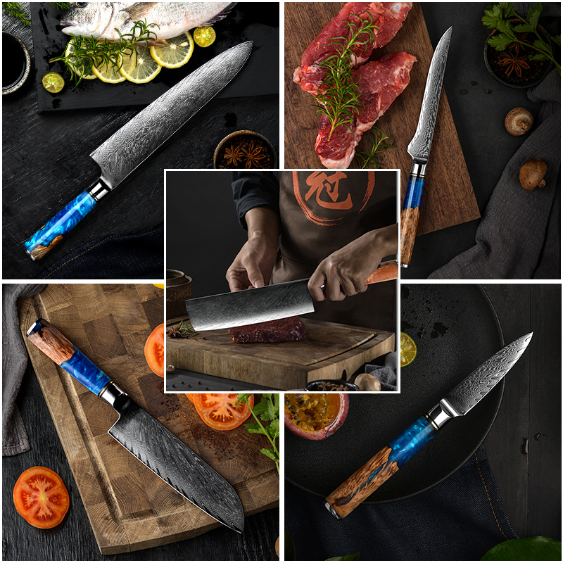 Damaskuse kööginuga SH-39325 - Utility / Sinine